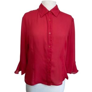 Vintage 80s red button front ruffle sleeve blouse